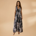 Women's Maxi Dress with Tropical Print and V-Neckline