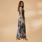 Women's Maxi Dress with Tropical Print and V-Neckline