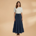 Women's Maxi Skirt with Ruffle Layers and Adjustable Waist