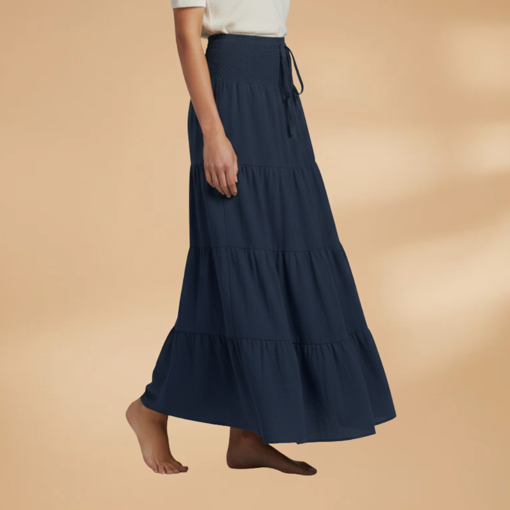 Women's Maxi Skirt with Ruffle Layers and Adjustable Waist