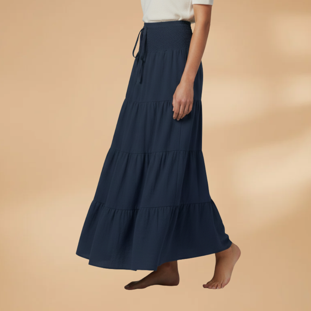 Women's Maxi Skirt with Ruffle Layers and Adjustable Waist