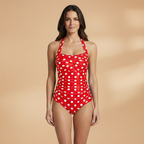 Women's One-Piece Swimsuit with Pleats and Halterneck Strap