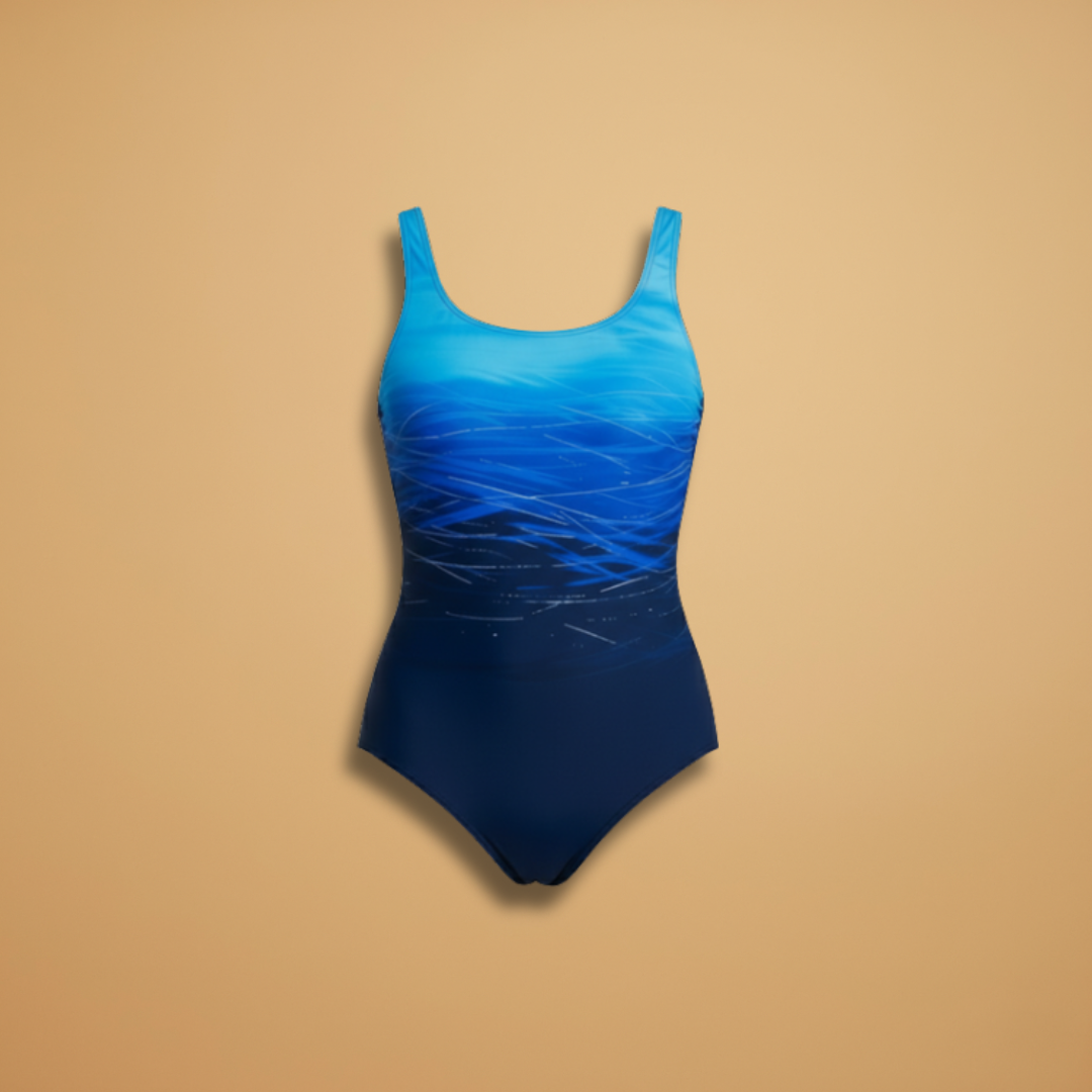 Women's One-Piece Swimsuit with Round Neckline and Back Stripes