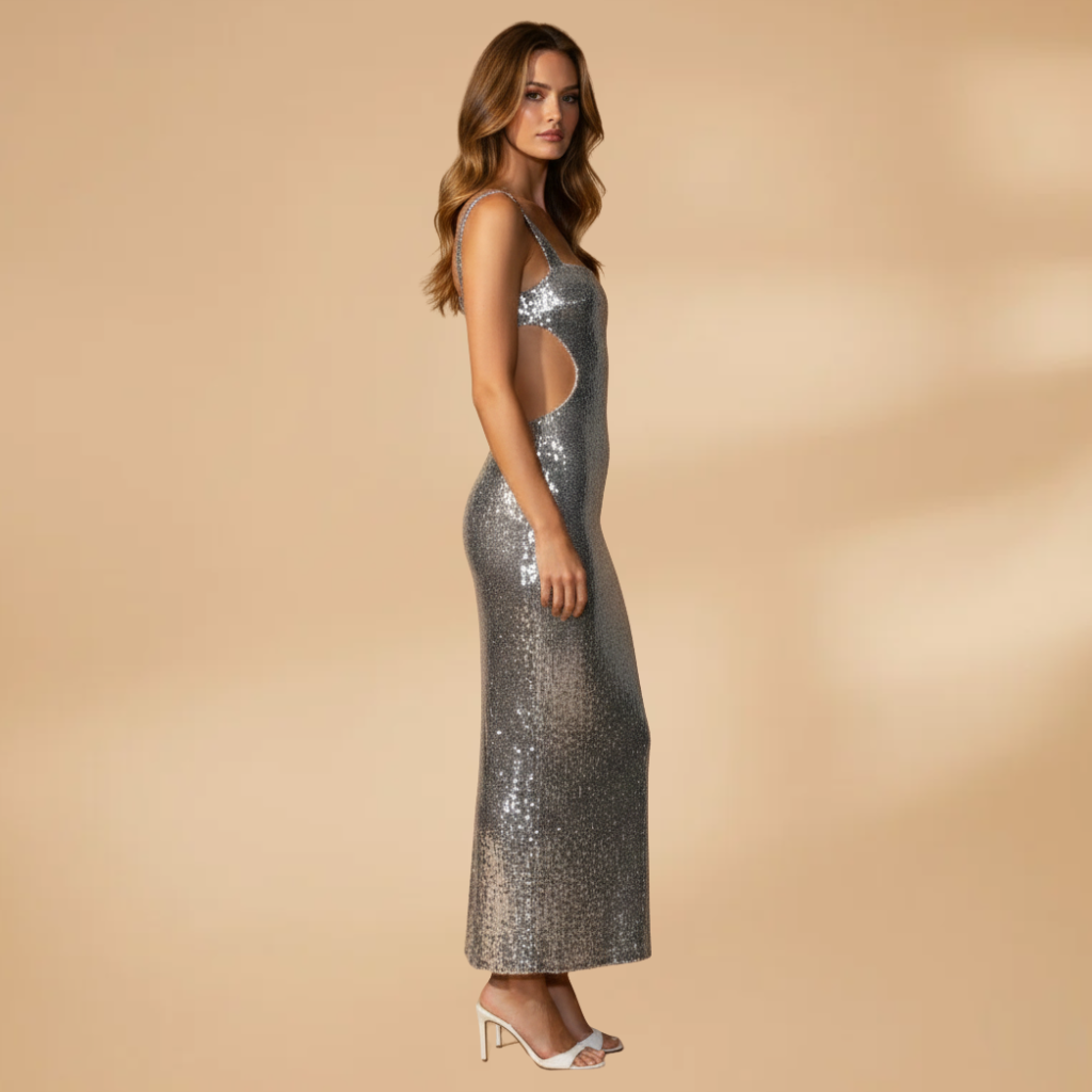 Women’s Sequin Evening Dress with Elegant Neckline