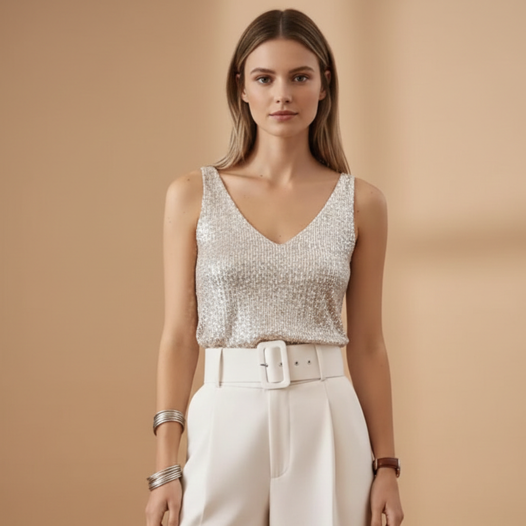 Women’s Sequin Top with V Neckline