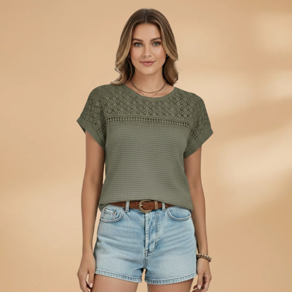 Women's Short-Sleeved T‑Shirt with Hollow Detail