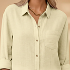 Women's Short Sleeve Blouse with Button Placket for Summer Wear