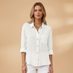 Women's Short Sleeve Blouse with Button Placket for Summer Wear