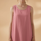 Women's Sleeveless Dress with Round Neck and Practical Pockets