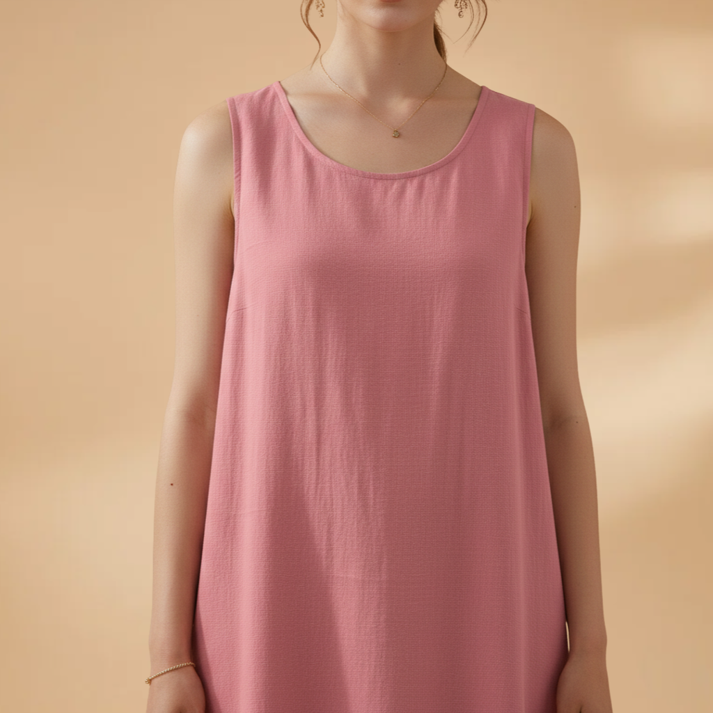 Women's Sleeveless Dress with Round Neck and Practical Pockets