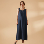 Women's Sleeveless Dress with Round Neck and Practical Pockets