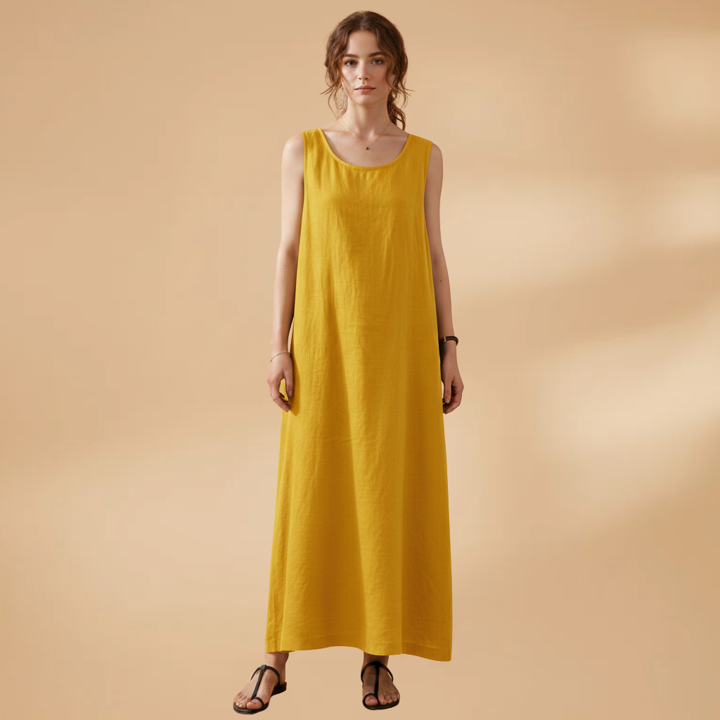 Women's Sleeveless Dress with Round Neck and Practical Pockets