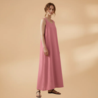 Women's Sleeveless Dress with Round Neck and Practical Pockets