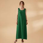 Women's Sleeveless Dress with Round Neck and Practical Pockets