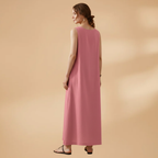 Women's Sleeveless Dress with Round Neck and Practical Pockets