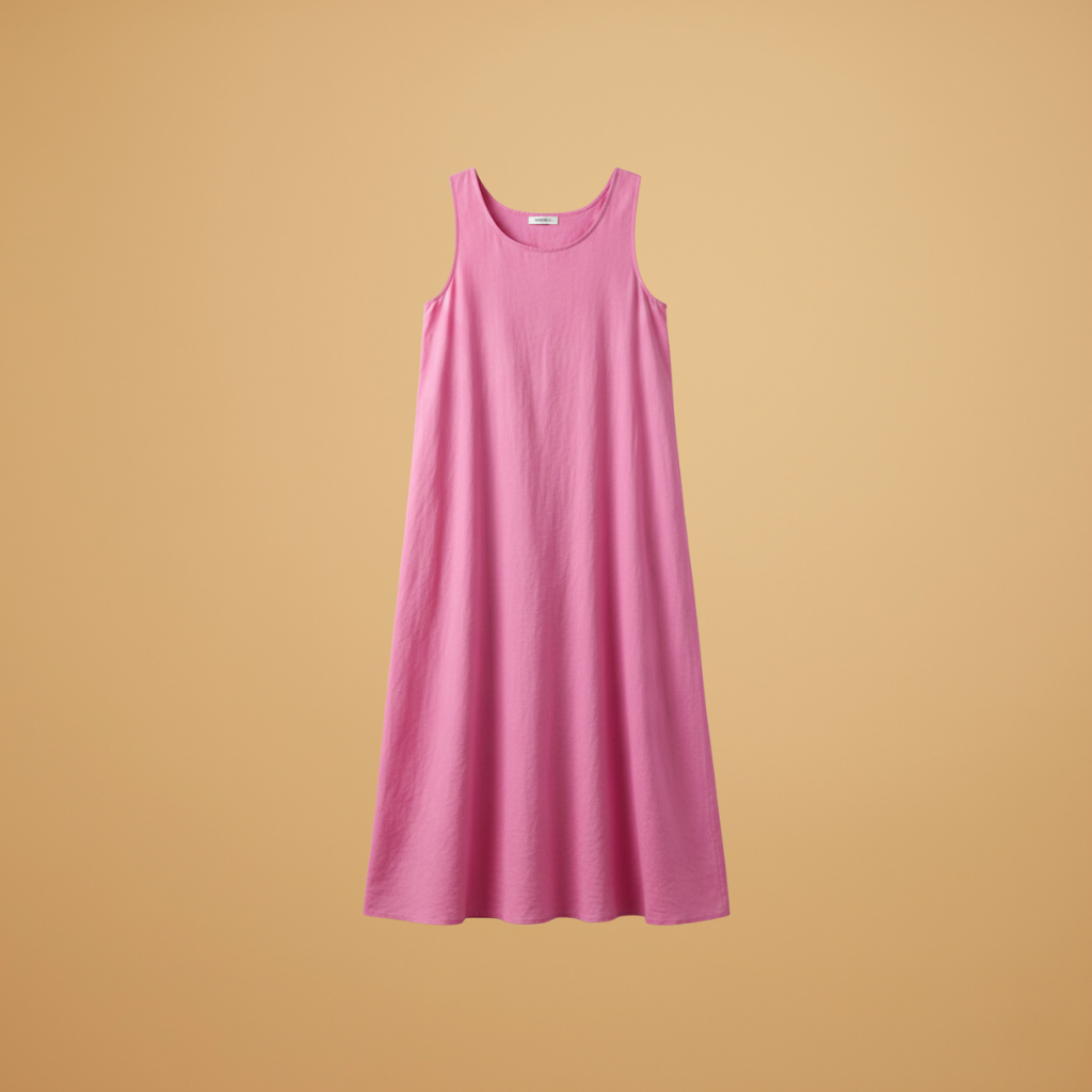 Women's Sleeveless Dress with Round Neck and Practical Pockets