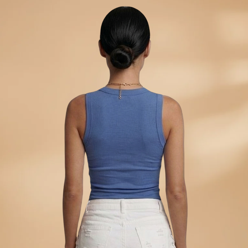 Women's Sleeveless Top with Zip Design and V-Neckline