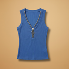 Women's Sleeveless Top with Zip Design and V-Neckline
