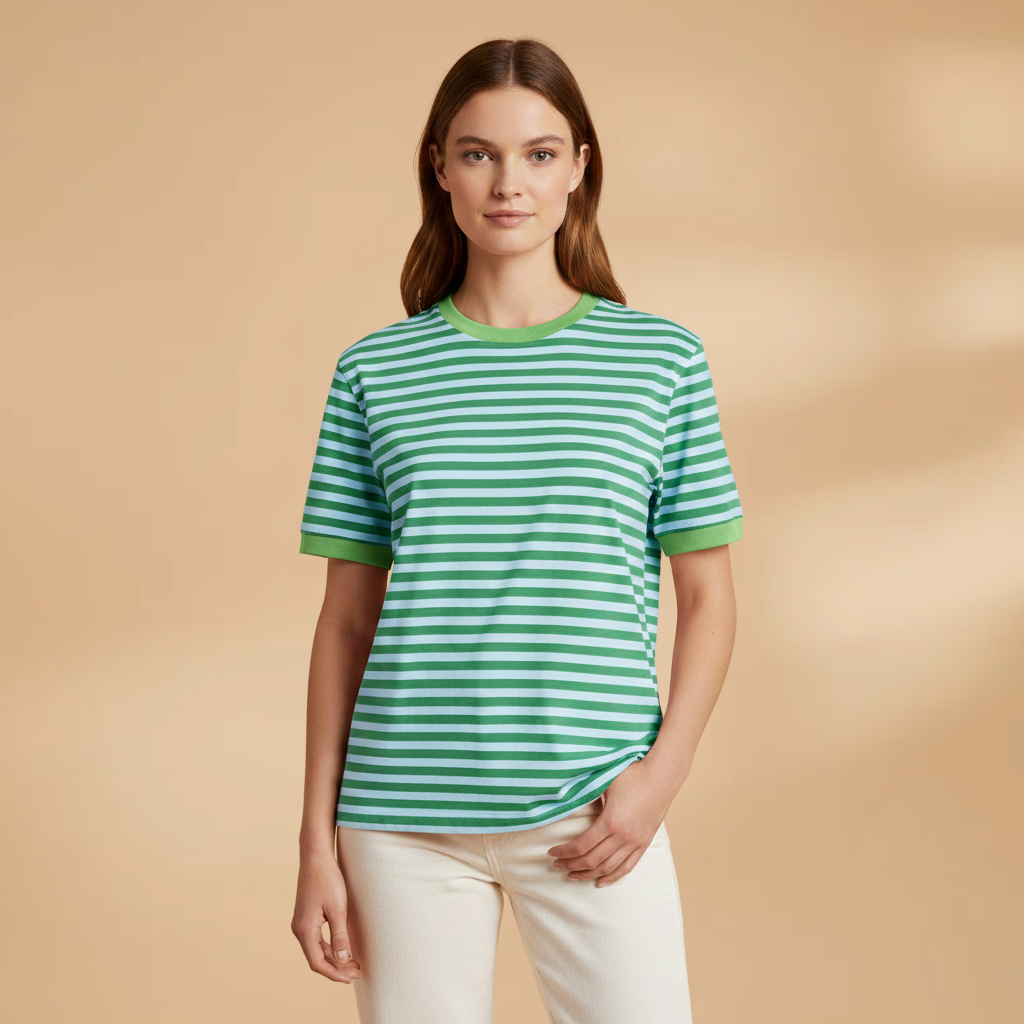 Women’s Striped T-Shirt with Loose Fit and Contrasting Design