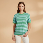 Women’s Striped T-Shirt with Loose Fit and Contrasting Design