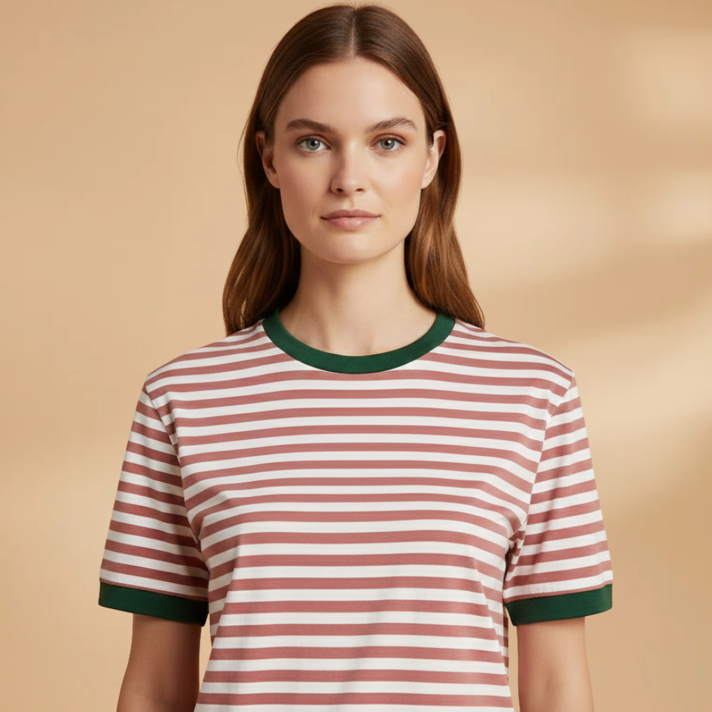 Women’s Striped T-Shirt with Loose Fit and Contrasting Design