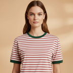 Women’s Striped T-Shirt with Loose Fit and Contrasting Design