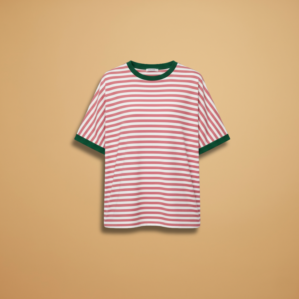 Women’s Striped T-Shirt with Loose Fit and Contrasting Design