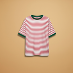 Women’s Striped T-Shirt with Loose Fit and Contrasting Design