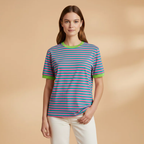 Women’s Striped T-Shirt with Loose Fit and Contrasting Design