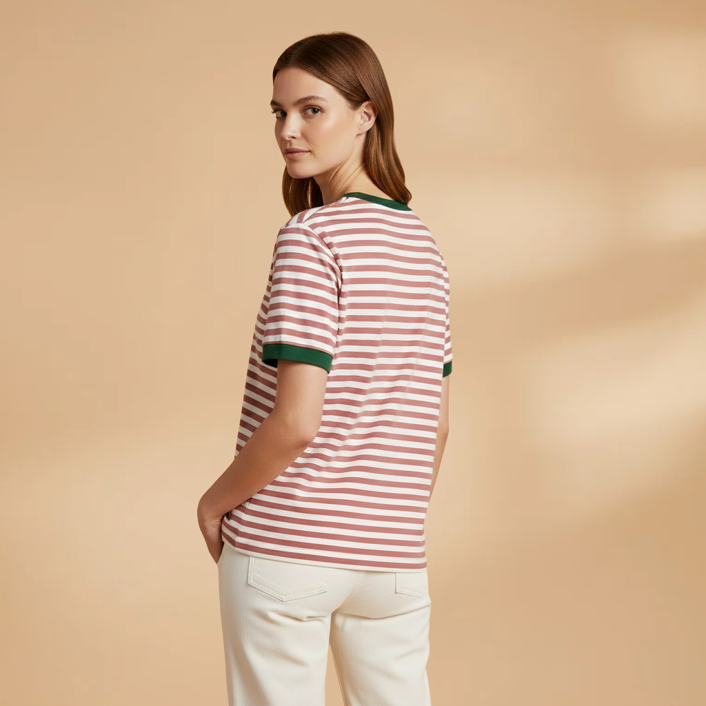 Women’s Striped T-Shirt with Loose Fit and Contrasting Design