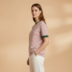 Women’s Striped T-Shirt with Loose Fit and Contrasting Design