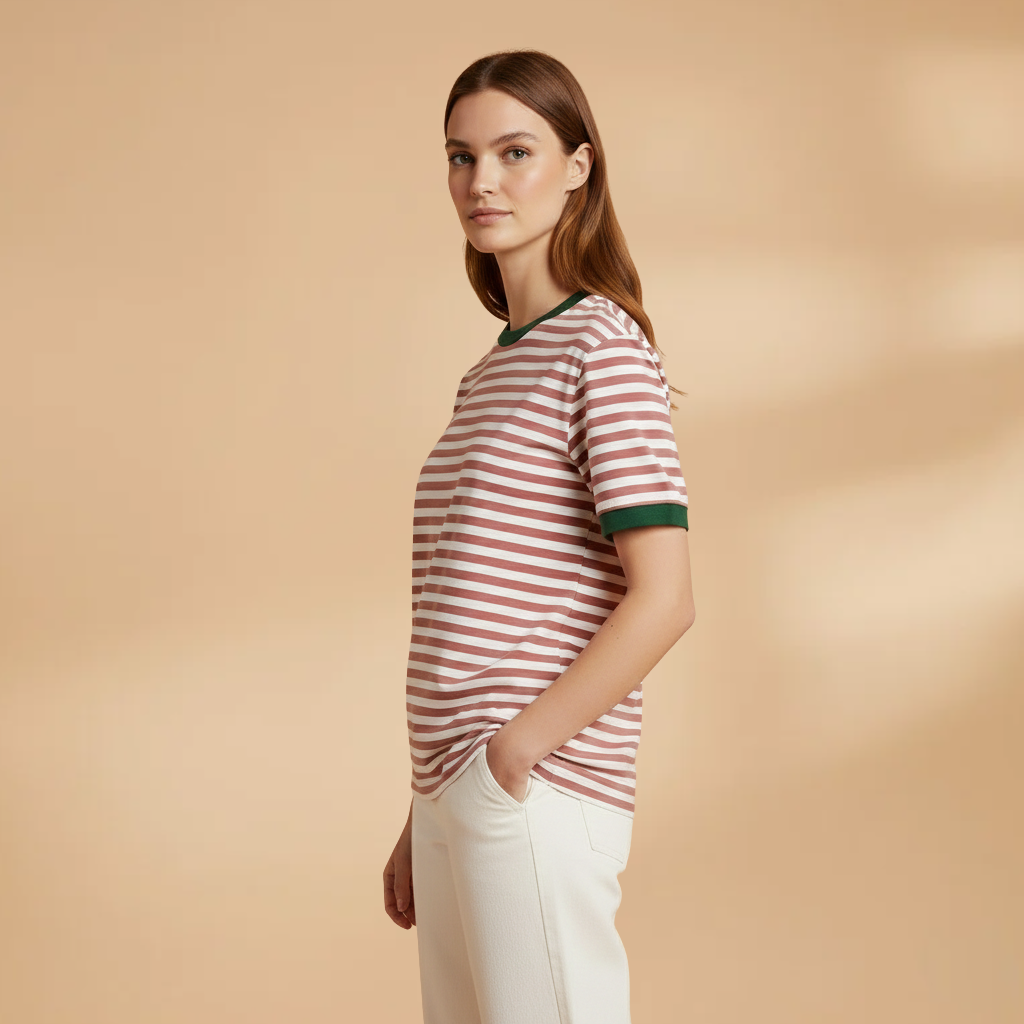 Women’s Striped T-Shirt with Loose Fit and Contrasting Design