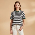 Women’s Striped T-Shirt with Loose Fit and Contrasting Design