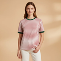 Women’s Striped T-Shirt with Loose Fit and Contrasting Design