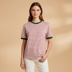 Women’s Striped T-Shirt with Loose Fit and Contrasting Design