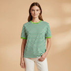 Women’s Striped T-Shirt with Loose Fit and Contrasting Design