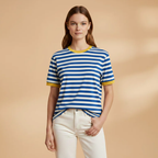 Women’s Striped T-Shirt with Loose Fit and Contrasting Design