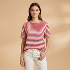 Women’s Striped T-Shirt with Loose Fit and Contrasting Design