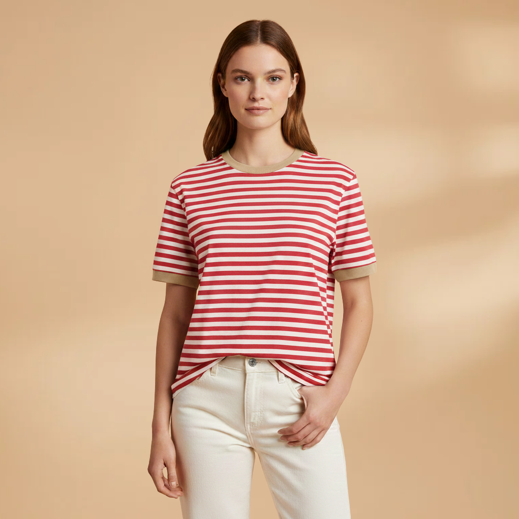 Women’s Striped T-Shirt with Loose Fit and Contrasting Design