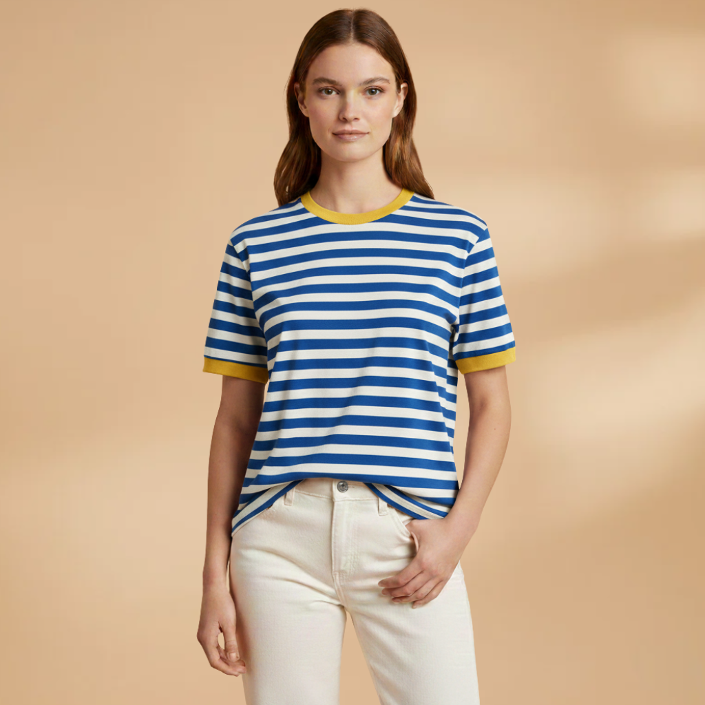 Women’s Striped T-Shirt with Loose Fit and Contrasting Design