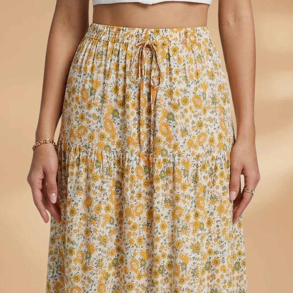Women's Summer Skirt with Floral Pattern and Elasticated Waistband