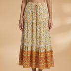 Women's Summer Skirt with Floral Pattern and Elasticated Waistband
