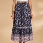Women's Summer Skirt with Floral Pattern and Elasticated Waistband