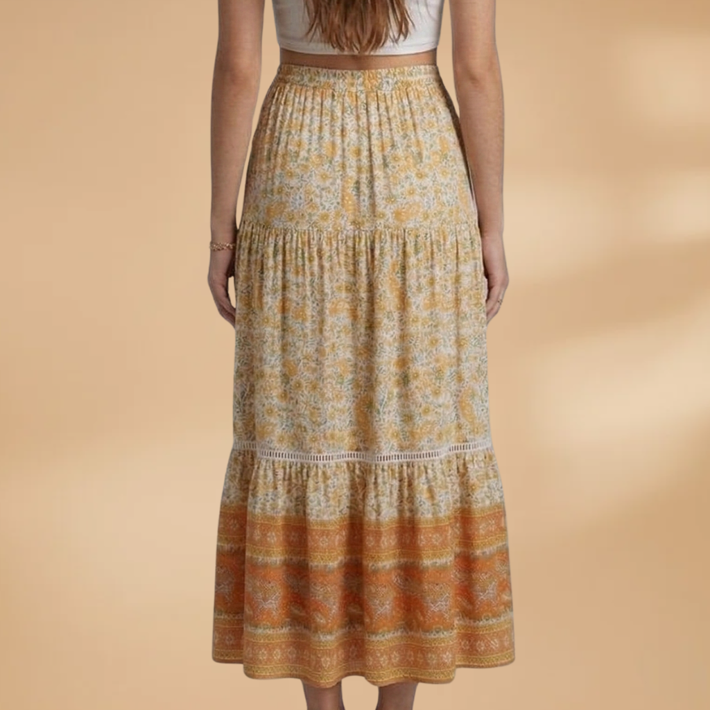 Women's Summer Skirt with Floral Pattern and Elasticated Waistband