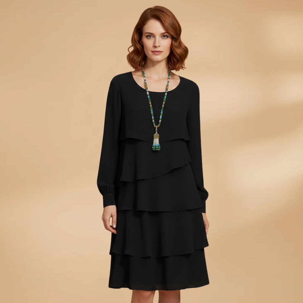 Women’s Trendy Dress with Layers and Long Sleeves