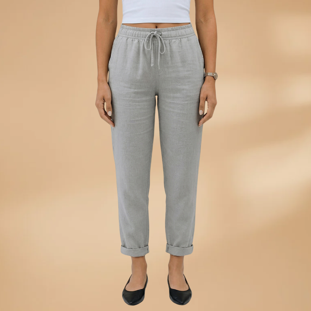 Women's Trousers with Elastic Waistband and Adjustable Drawstring