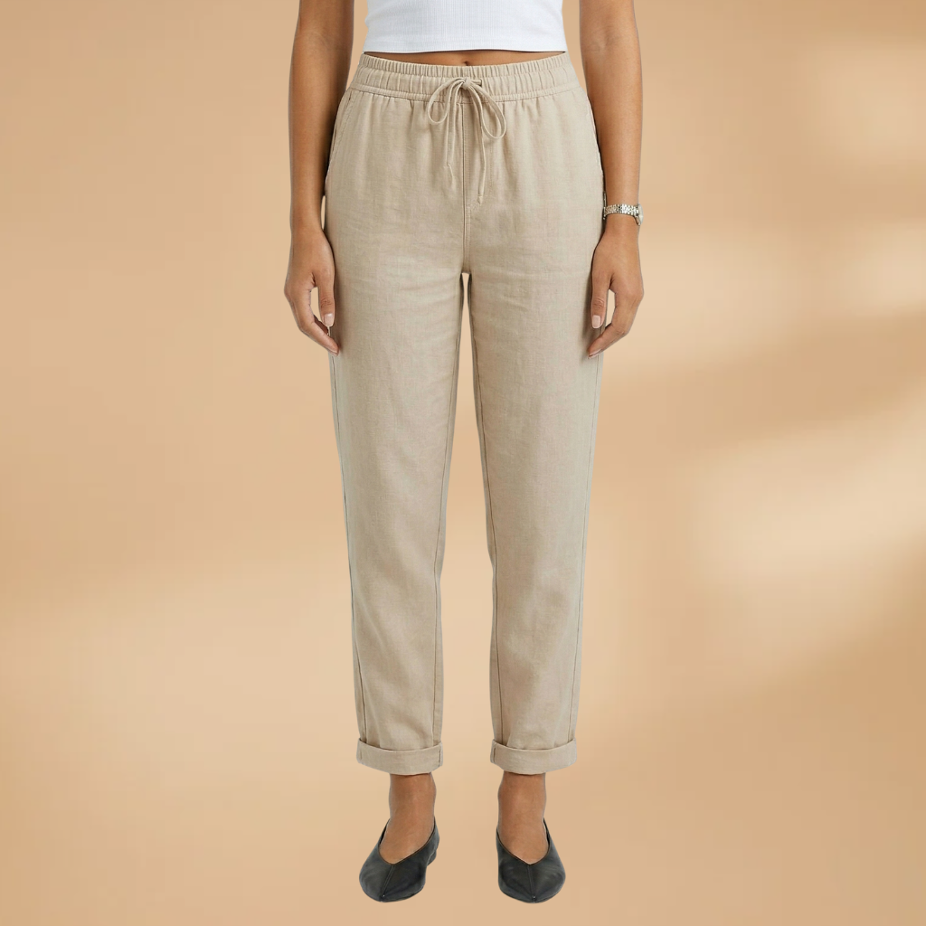 Women's Trousers with Elastic Waistband and Adjustable Drawstring