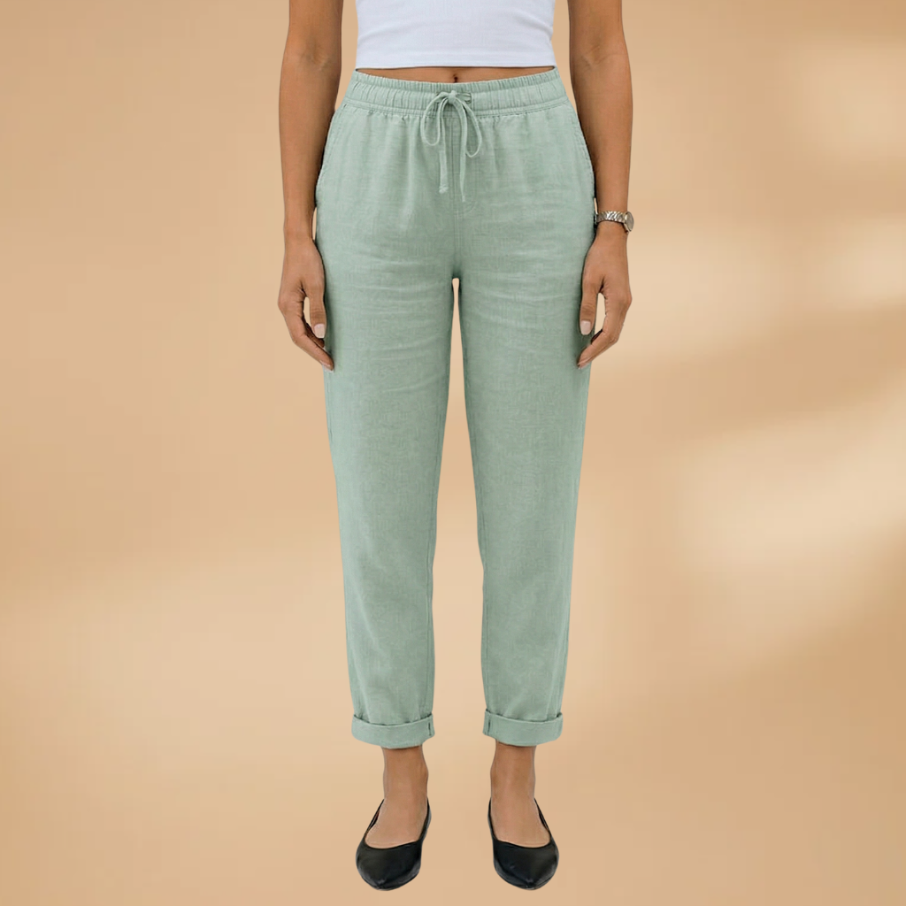 Women's Trousers with Elastic Waistband and Adjustable Drawstring