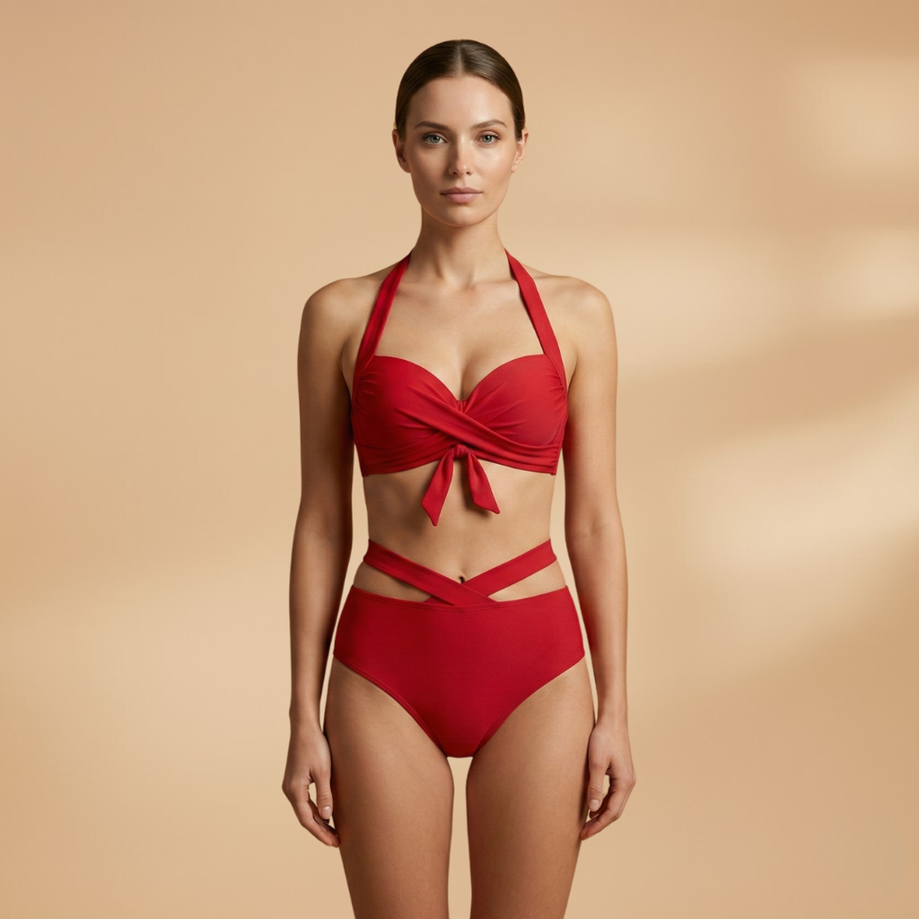 Women’s Two-Piece Bikini with High Waist and Tummy Control