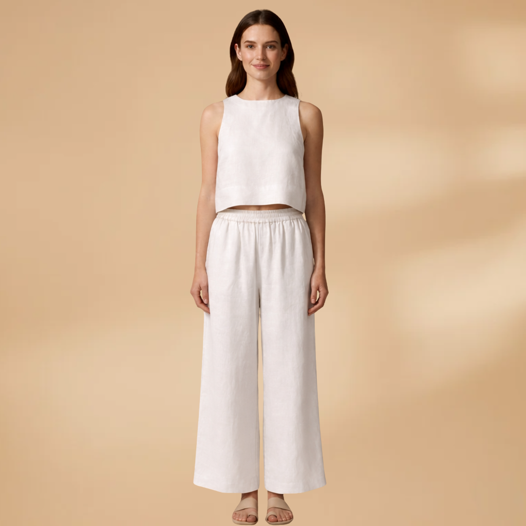 Women's Two-Piece Set with Sleeveless Top and Wide Trousers